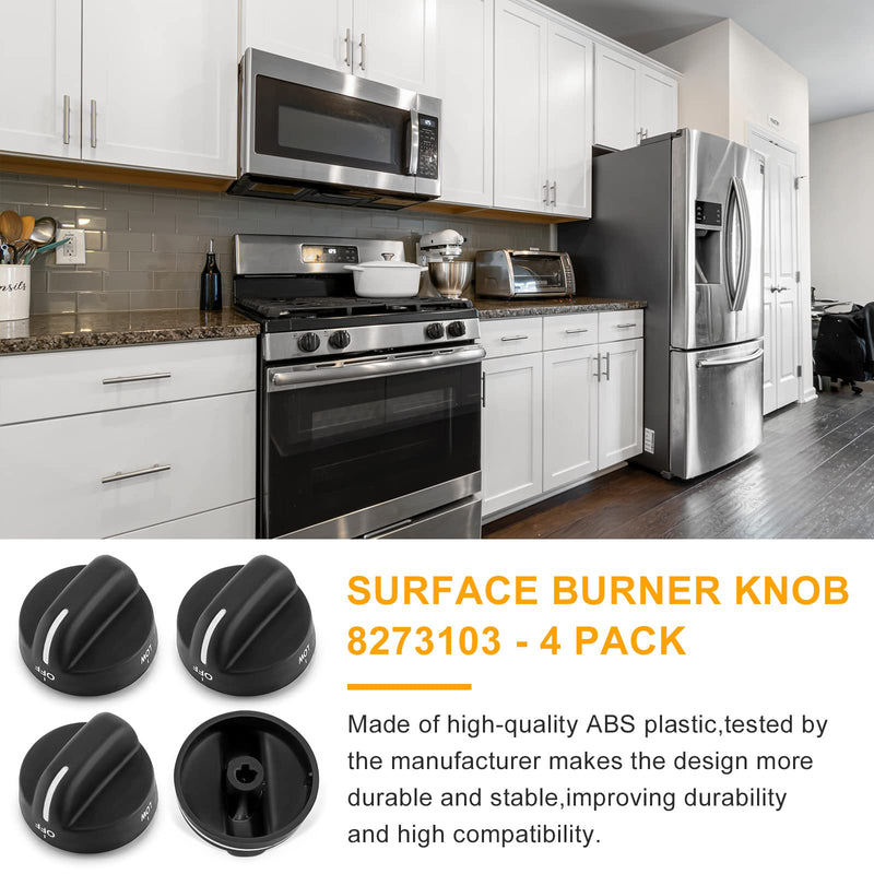 8273103 Gas Range Stove Knobs Fit for Whirlpool Stove Knobs Replacements AP6012363 8273107 8273111 ER8273103 (4-Pack,Black) for Whirlpool Range/Oven PS11745570 PS11745570 WP8273103VP 4pcs black
