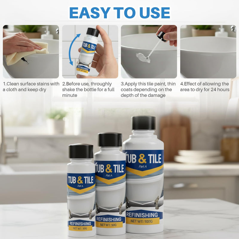 Tub and Tile Paint, 3.5 oz Tub Paint for Bathtub, Bathtub Touch Up Paint White for Sink Bathroom Kitchen Countertop, Water Based & Low Odor, Semi-Gloss white,5-5.5 sq ft 3.5 Fl Oz (Pack of 1)
