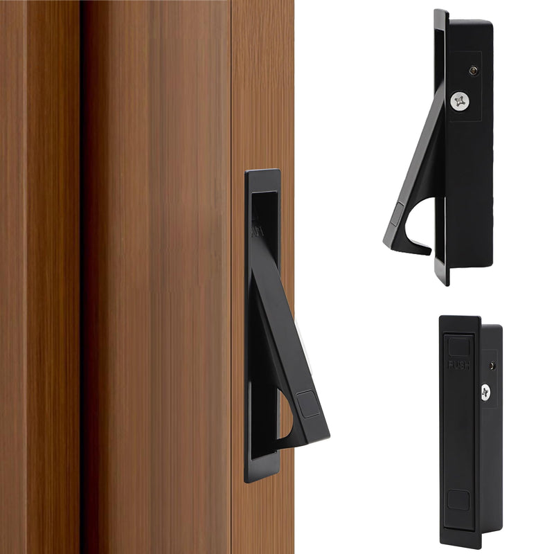 Dontay Pocket Door Pull Handle, Press Finger Edge Pull, Push Flush Mount for Pocket Sliding Bypass Door, Recessed Rectangular Hardware, Cabinet Pull (4, Matte Black) 4