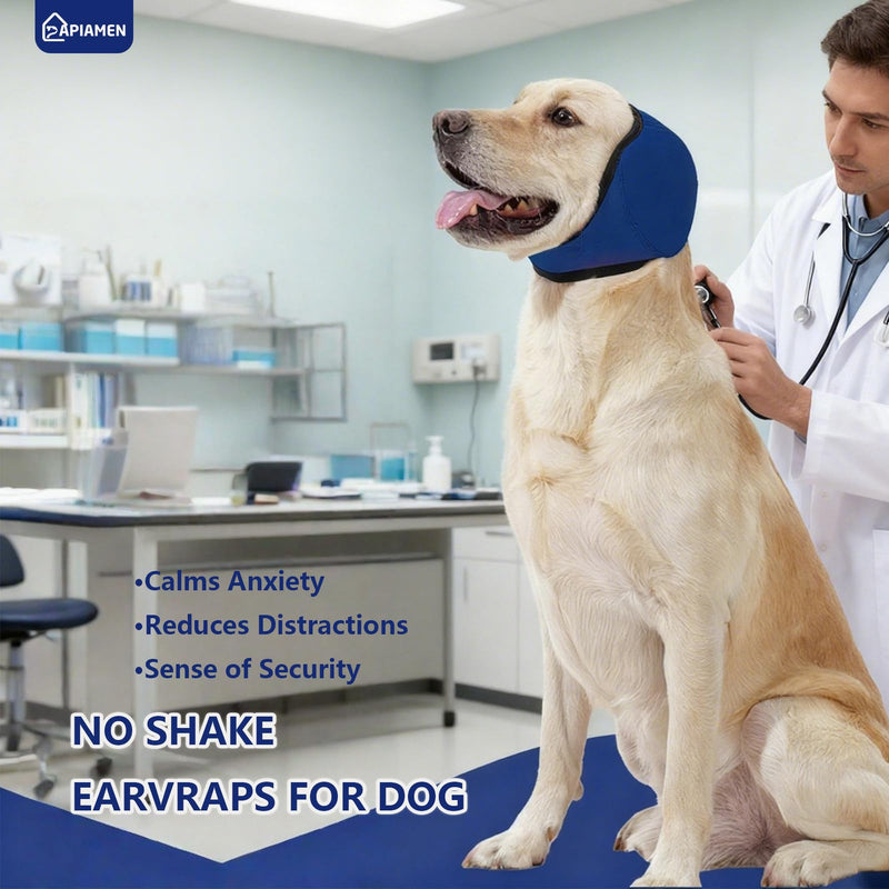 Dog Ear Covers,Dog Ear Muffs Noise Protection,No Flap Ear Wrap for Dogs Hematoma Recovery,Adjustable Calming Hoodie Shower Cap for Grooming,Bathing,Swimming & Anxiety Relief(Blue,L) A-Blue L