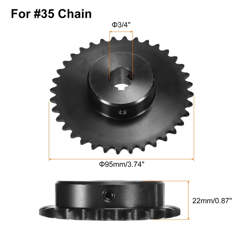 uxcell #35 Chain Roller Sprocket B Type, 3/4" Bore 30 Tooth Single Strand Chain Sprocket, Carbon Steel, Keyway with Set Screws