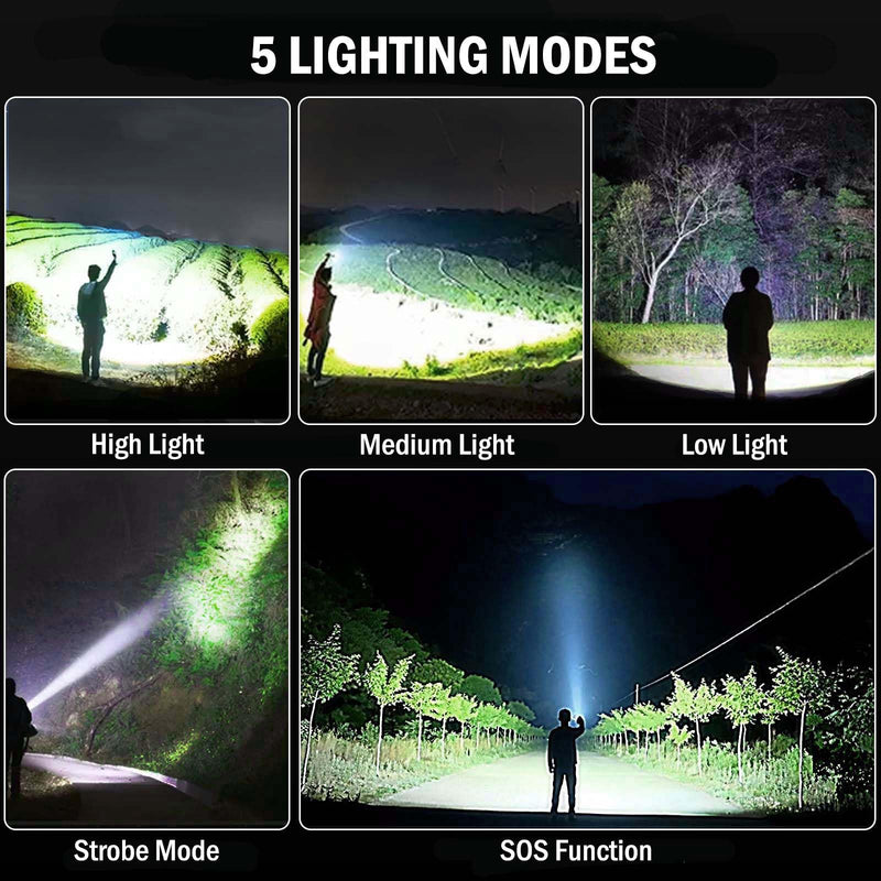 Led Flashlights High Lumens Rechargeable 2 Pack, 99000 Lumen Super Bright Fashlight with 5000ɱAh Βattery, Waterproof Powerful Flash Light Multifunctional Flashlights for Home Camping Hiking