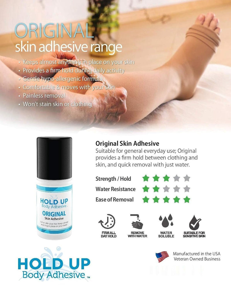 Original - Body Glue for Dancers, Butt Glue for Dancers, Roll On Skin Adhesive for Compression Stockings, Sock Glue, Clothing, Costume, Fashion, Dance, 2 oz. Bottle - 4 Pack