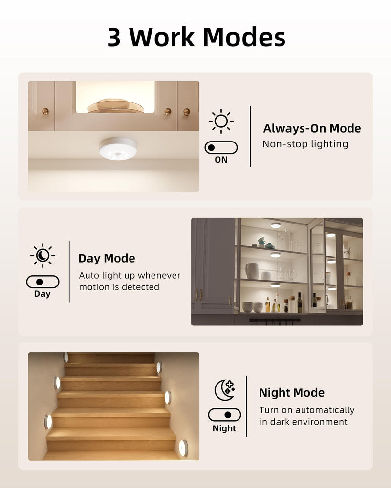 EZVALO Under Cabinet Lighting, Rechargeable Battery Operated Puck Lights with Remote, 3 Color Temps &12 RGB LED Motion Sensor Lights Indoor, Dimmable Magnetic Under Counter Lights for Kitchen (6 Pack) White 6packs