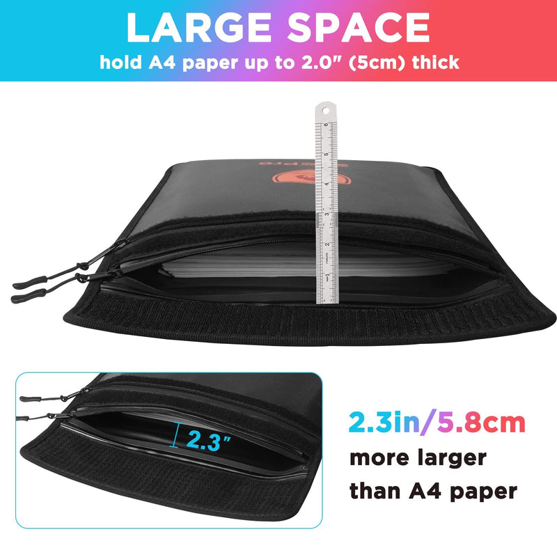 4200℉ Upgraded Fireproof Document Bag, Important Waterproof Document Holder with Thermal Insulation Layer, Legal Size Fireproof Envelope with Zipper/Reflective Strip 4200℉ Legal size upgrade Black