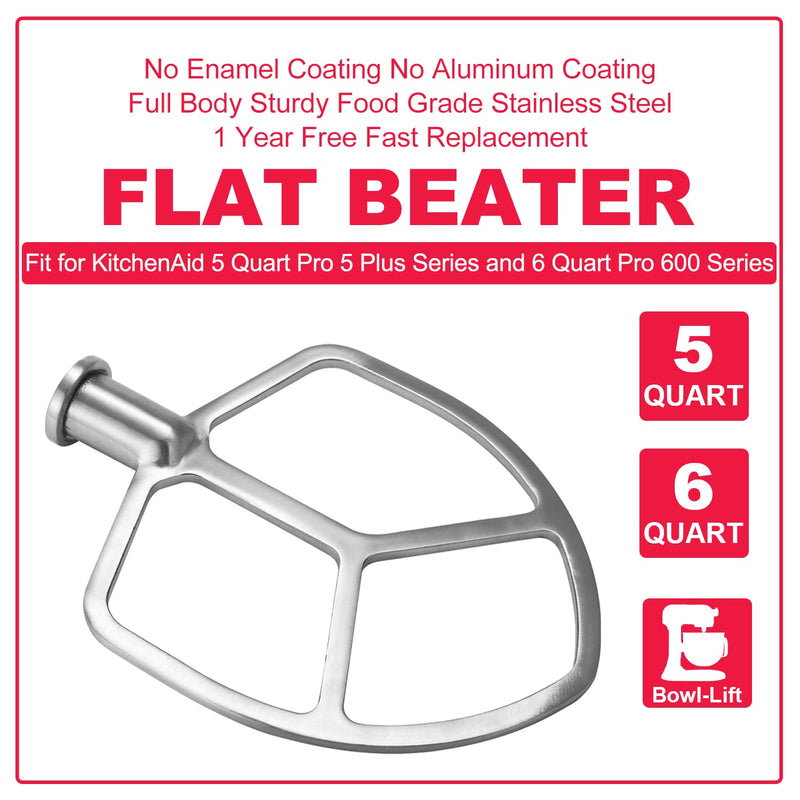 Stainless Steel Flat Beater for KitchenAid 5qt-6qt Bowl-Lift Stand Mixer, Fit for Professional 5 Plus and Professional 600 Seris Mixer K5 KG25 KV25 KP26 KT26, Heavy Duty and Dishwasher Safe Bowl-Lift 5-6 Qt
