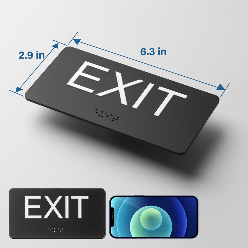 Exit Sign - ADA Compliant Exit Signs With Braille and Raised Letters for Business, Emergency Exit Sign for Office Restroom Indoor Outdoor,Easy Installation-Horizontal (2.8 * 5.8 In) Black/Horizontal