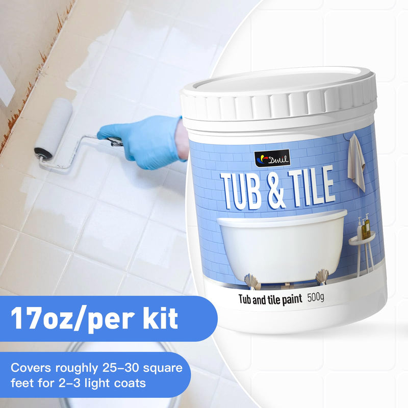 Tub and Tile Paint, Tub and Tile Refinishing Kit with Hardener, Tile Paint and Tub Refinishing Kit Bathtub Paint Water Based &Low Odor, Sink Paint for Bathroom Kitchen, Semi-Gloss White, 25-30sq.ft White-No tool