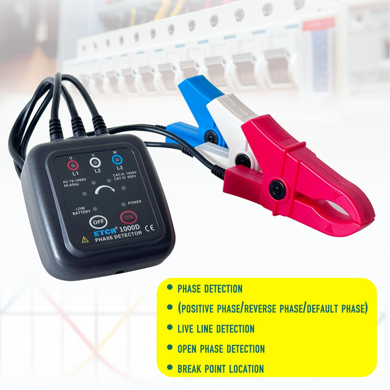 ETCR1000D Non-Contact Phase Sequence Tester Phase Rotation Meter | For insulated wires 0.4-1.6in (10-40mm) diameter, suitable for AC 70-1000V phase sequence testing