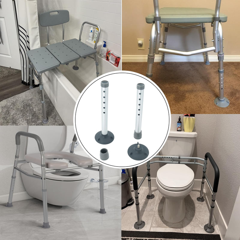 Universal Foot Tube and Suction Cup Tips for Toilet Safety Rail, Shower Chair, and Bath Bench - 5 Adjustable Heights, Replacement Suction Cup Tips and Aluminum Tubes, Easy Install, 2 Pack