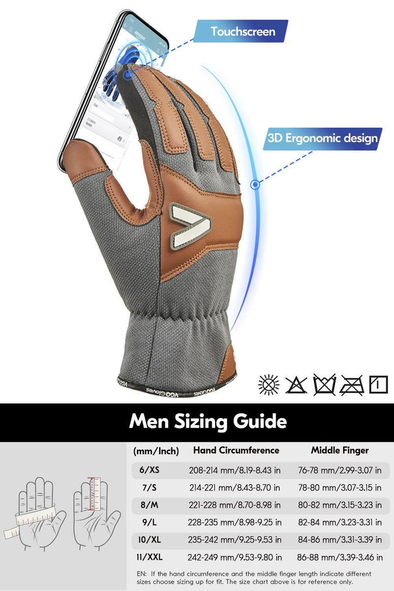Vgo... Men's Winter Work Gloves,Waterproof Lining,Thorn Proof Safety Gloves,Touchscreen Compatible Medium Light Gray