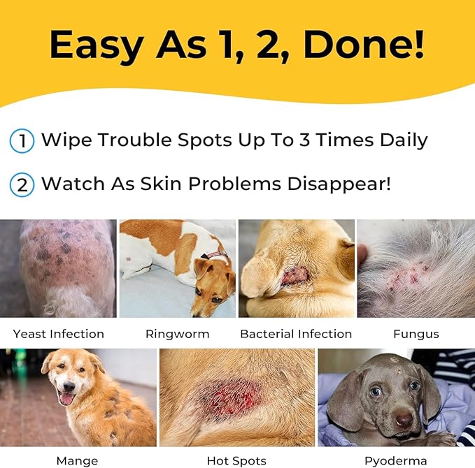 Advanced+ Medicated Antibacterial & Antifungal Wipe For Dogs & Cats – Contains Ketoconazole & Chlorhexidine - Dog Skin Yeast Infection Treatment - For Ringworm, Pyoderma, Bacteria & Fungus. 50 pads 1 x 50 Wipes