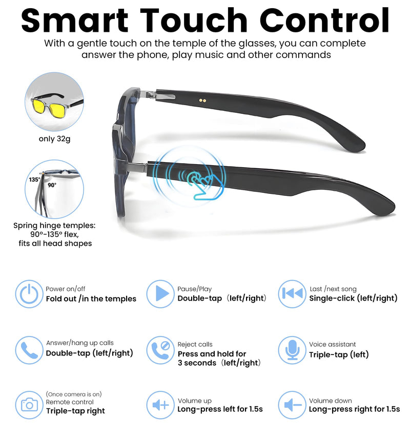 AI Translation Smart Glasses with Chat GPT&Night Vision Enhancement,Bluetooth 5.4 Glasses with 100 Languages ,Blue Light Blocking,Multifunctional for Women & Men,Travel, Business & Night Driving Yellow Lens - NewNest Australia