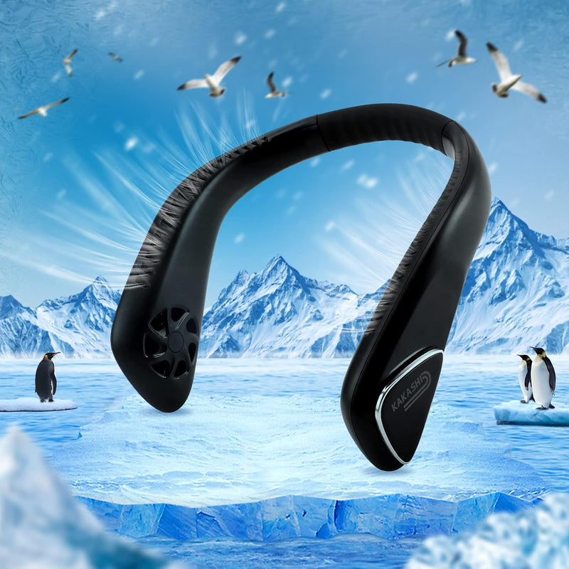 Kakashi 6000mAh Portable Neck Fan Rechargeable, Bladeless Operated Wearable Personal Fan with 3 Speeds, 360°Cooling Leafless Hanging Neck Fan Blow Cold Air for Travel Outdoor Neck Fan-6000mAh Modern Black