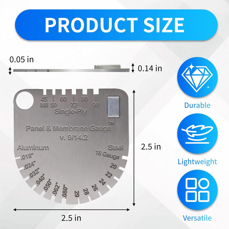 Upgraded Panel & Membrane Gauge Shingle - Stainless Steel Thickness Measuring Tool for Metal Roofing, Asphalt Shingles & Double Ply Membranes (1-Pack)