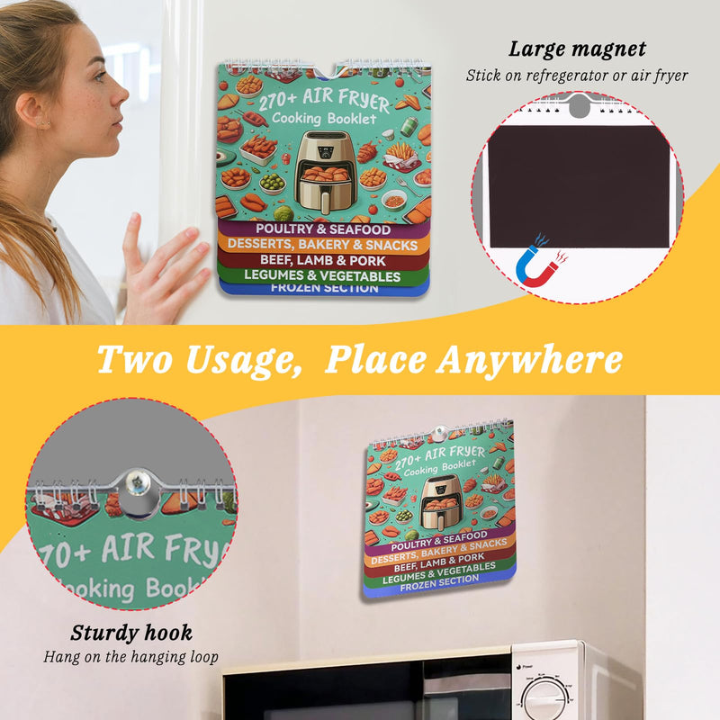 270+ Foods Air Fryer Cooking Guide Magnetic, Air Fryer Cheat Sheet Magnets Cooking Guide Booklet, Air Fryer Accessories for Air Fryer Cooking Guide Flip Chart, Air Fryer Temp and Time Chart