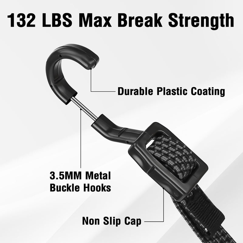 Bungee Cords with Hooks Heavy Duty, Flat Adjustable Bungee Cords with Hooks 40 Inch, Rubber Black Bungee Straps with Buckle Hooks for Outdoor, Camping, Tarps, Bike Rack, Tent, Truck, 4 Pack 40Inch-Black 4pcs