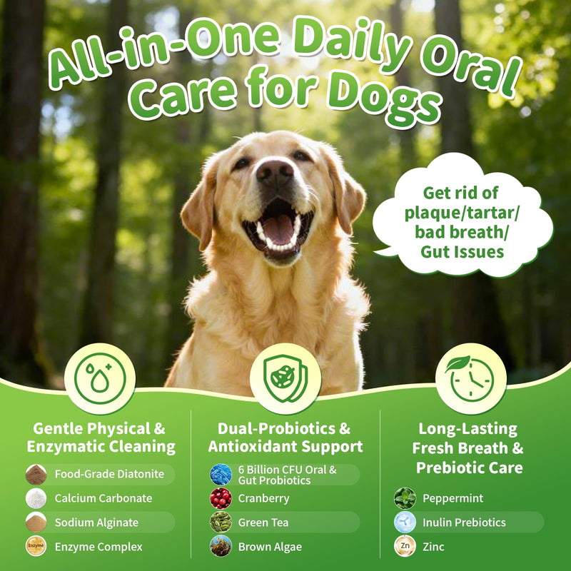 Dog Dental Powder, Teeth Cleaning Powder, Plaque & Tartar Off, Fresh Breath Support, No Brushing Oral Care, Mint Chicken Flavor, 75 Servings Mint-Chicken 75 Servings (Pack of 1)