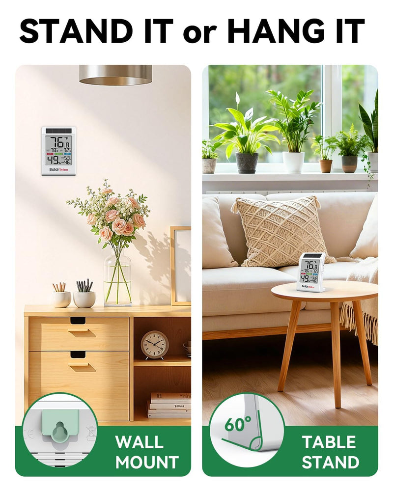 BALDR Solar Indoor Thermometer Hygrometer, Max/Min, Comfort Meter (3 Pack) White 3 Pack