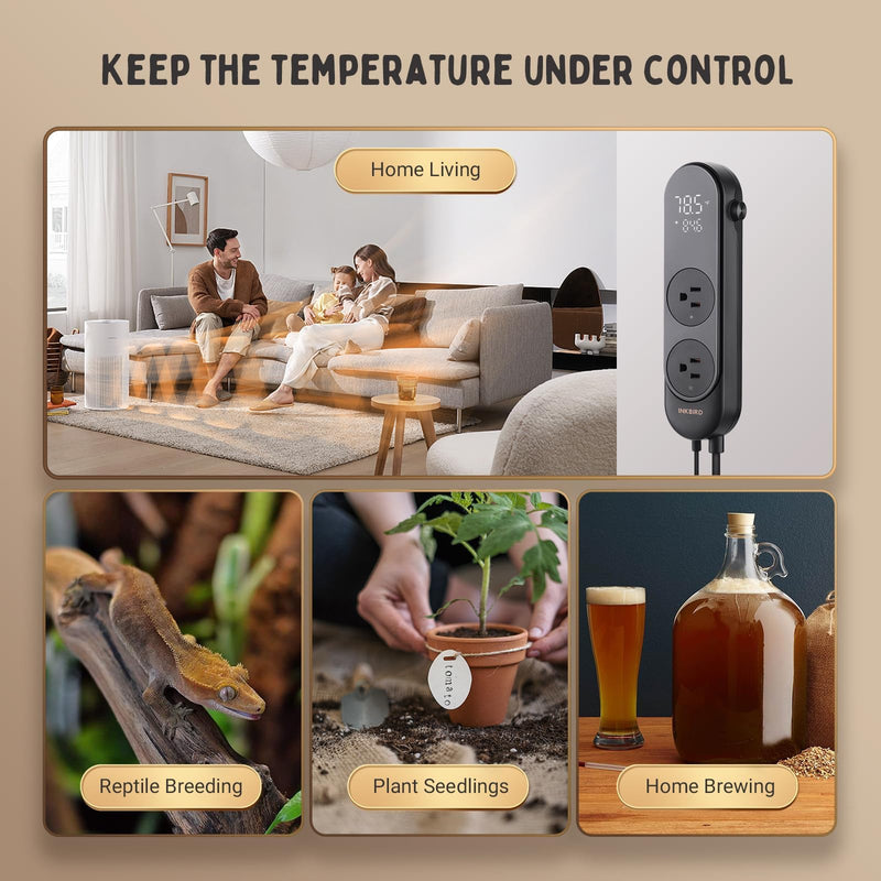 INKBIRD Bluetooth Digital Temperature Controller 1200W Heating Cooling 2-Stage Outlet Thermostat Controller Plug for Reptiles Aquarium Homebrew Breeding Fermenter