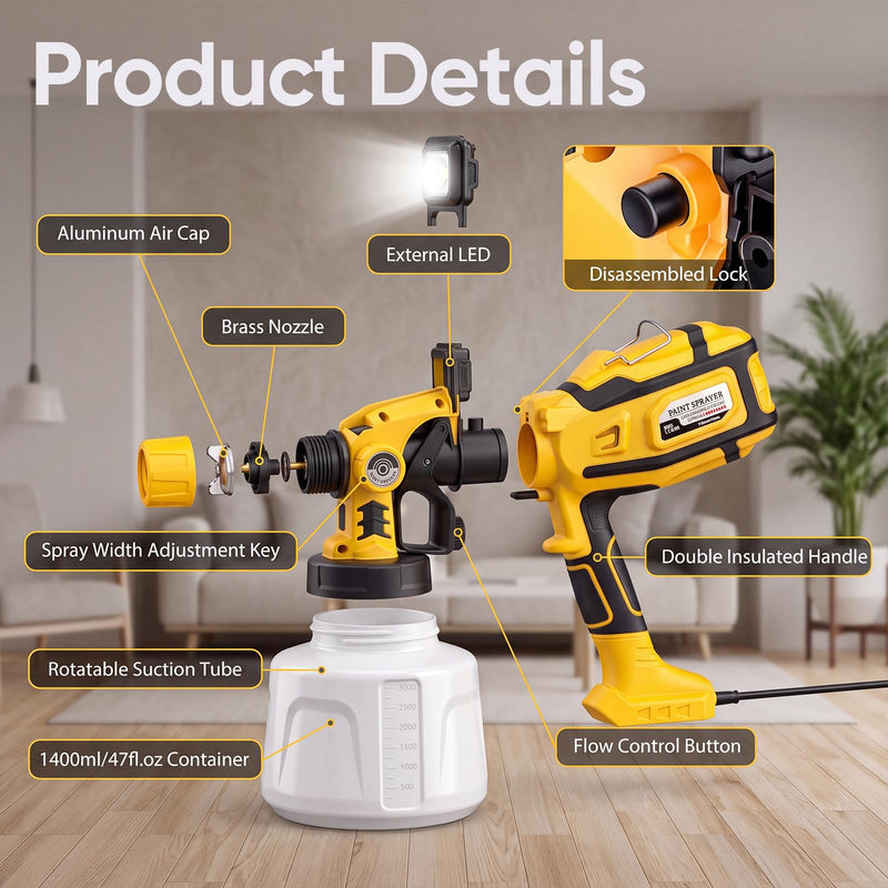 Paint Sprayer for House Painting, 1000W Stain Sprayer with 3 Spray Patterns