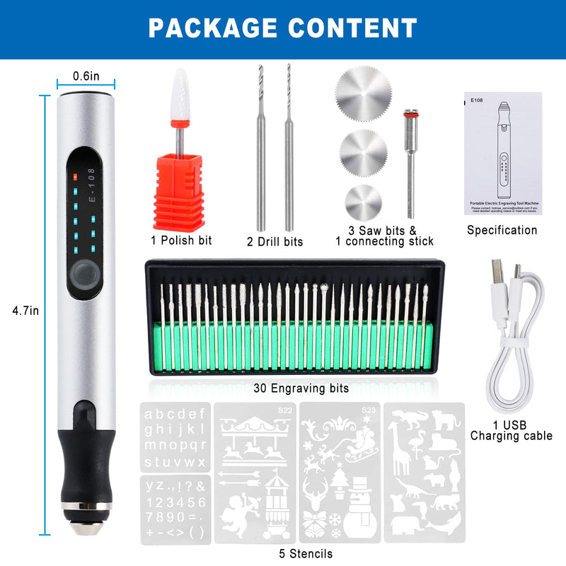 Hgrotp Engraving Pen for Metal Wood Glass Plastic, Cordless, Rechargeable, Engraving Tool Kit DIY Craft Gifts for Teens Adults Beginner