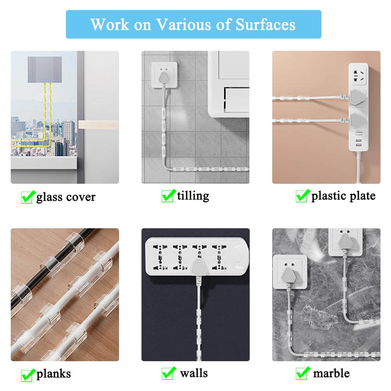 40 PCS Cable Clips (Small & Large),Adhesive Cable Clips for Wall,Finisher Wire Clamp for TV PC Laptop,Cable Management Clips Outdoor Light Clips (Clear) Clear
