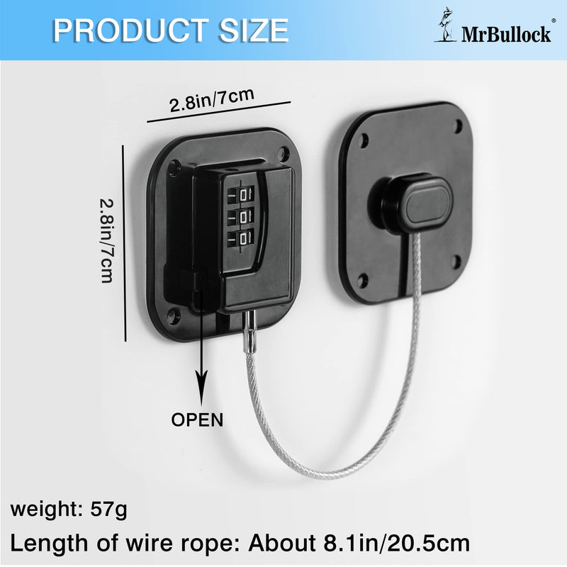 MrBullock Refrigerator Lock, 4 Pack, Combination Lock, Keyless, Childproof, Black