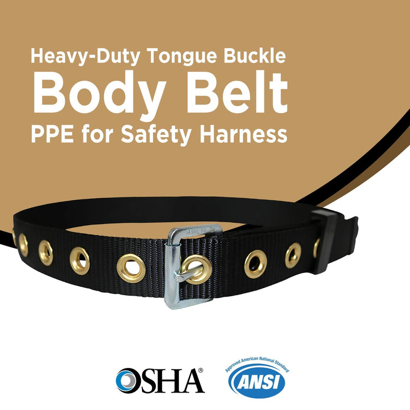 AFP Tongue Buckle Body Belt, Heavy-Duty Tool Belt for Pouches, Work Belt, PPE for Safety Harness, Work Positioning, Construction, Fall-Protection, Carpenters (OSHA/ANSI rated) 1.75’’W, Black (Small) Small