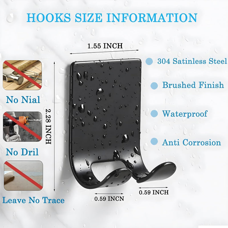 Waterproof Razor Holder Shaver Hook for Shower,Self Adhesive Hooks Stainless Steel Heavy Duty Storage Hook,Shower Hook for Razor,Wall Hook for Plug Robe Towel Bathrobe Coat for Kitchen Bathroom 2 Pack Black - NewNest Australia