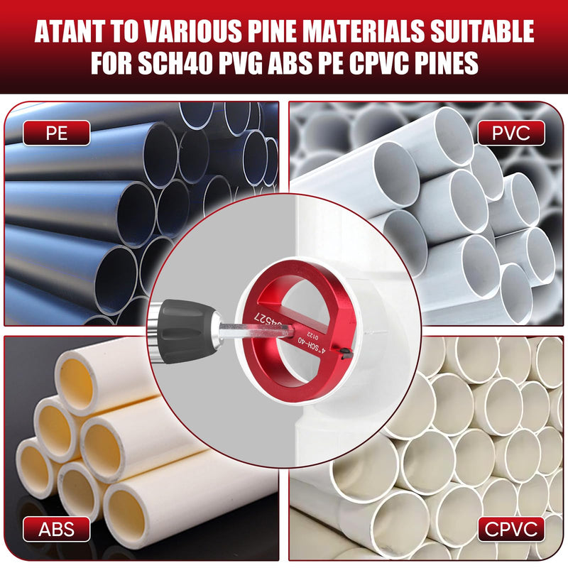 6-Pcs PVC Pipe Reamer Set with 2 Carbide Square Cutting Blades Sizes: , 3/4”, 1“, 1-1/2“, 2”, 3“, 4” Aluminum Cutting Head For PVC, CPVC, or ABS Piping (Red)