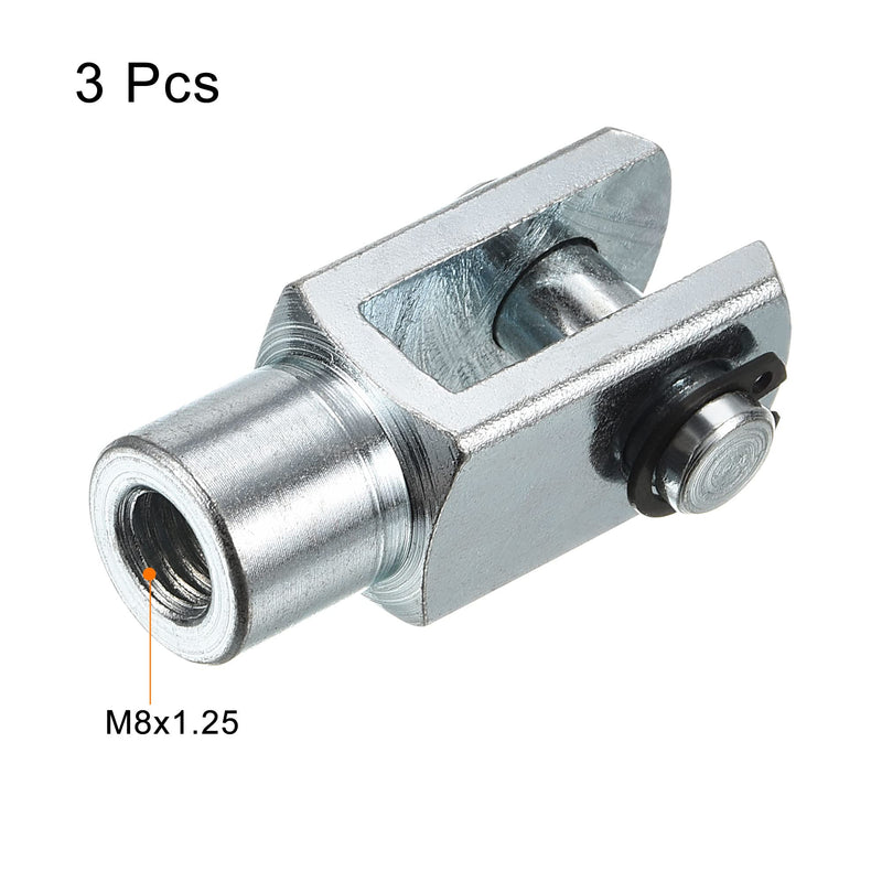 PATIKIL M8x1.25 Air Cylinder Rod Clevis End, 3 Pack Female Thread Y Connector 42mm Length for Air Cylinder Foot Mounting Work, Silver