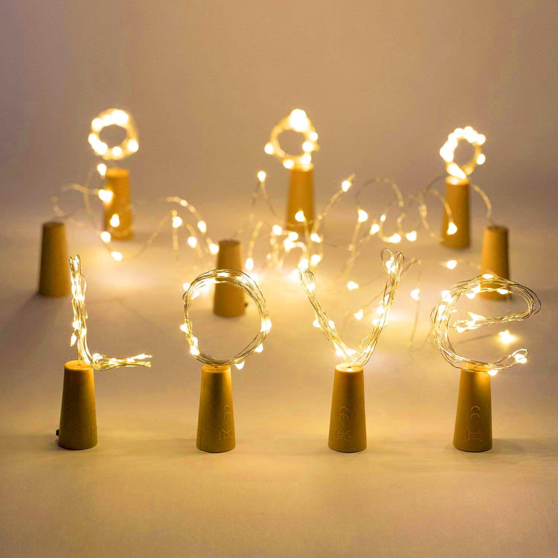 Aluan Wine Bottle Lights with Cork, 12 LED 10 Pack Fairy / String Lights Waterproof Battery Operated for Jar Party Wedding Christmas Festival Bar Decoration, Warm White 12LED - NewNest Australia