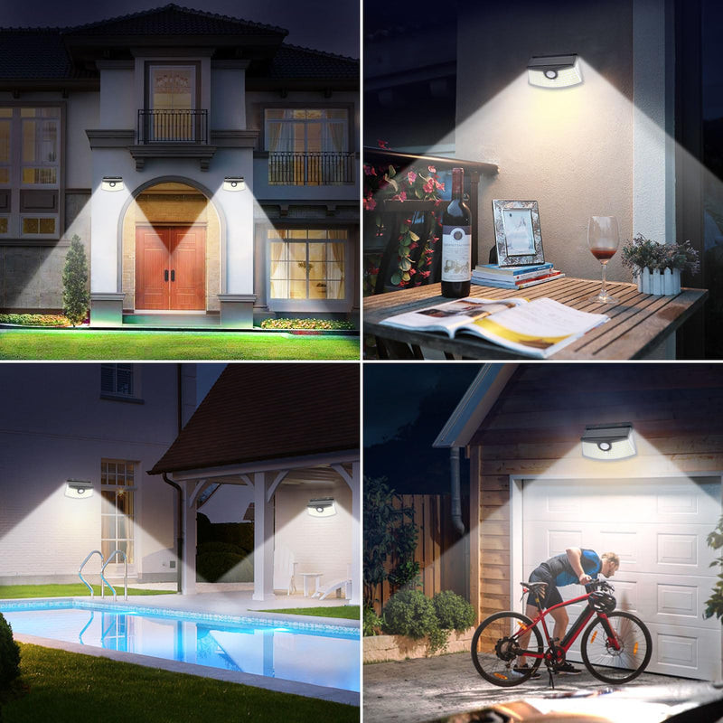 Aootek New Solar Motion Sensor Lights 120 LEDs with Lights Reflector,270° Wide Angle, IP65 Waterproof, Step Lights for Front Door, Yard, Garage, Deck (Black, Daylight White, 6-Pack) 6 Pack
