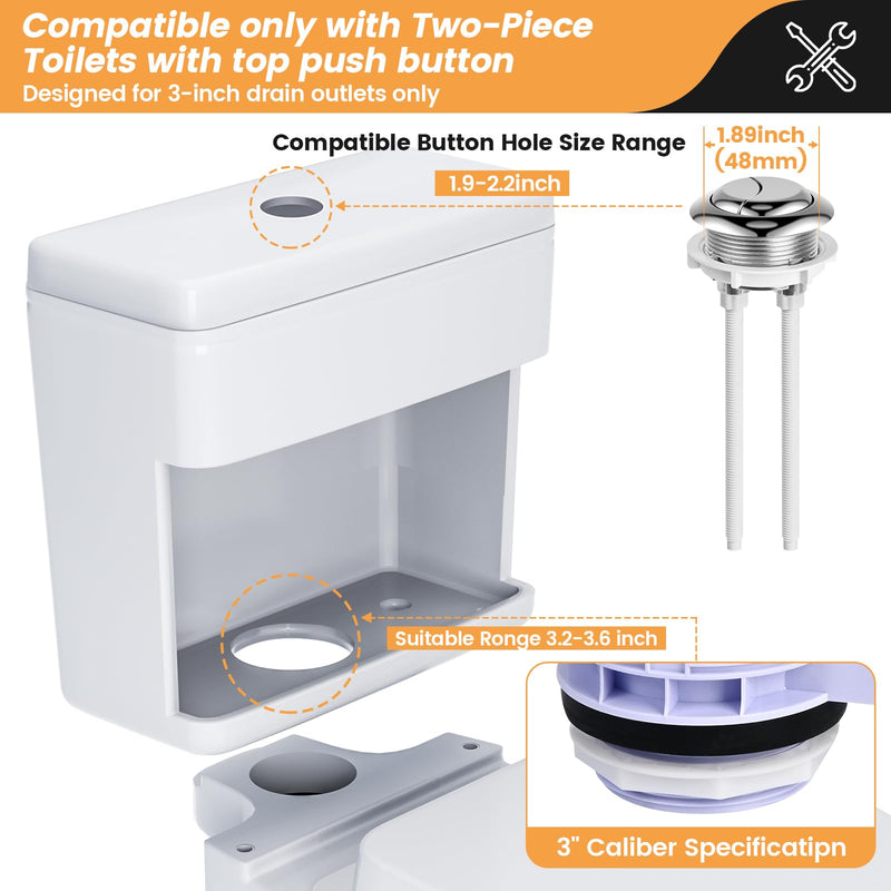 3-Inch Dual Flush Valve Replacement Kit for 2-Piece Toilets, Universal Toilet Repair Kit with Push Button, Fill Valve, Gasket & Bolts,Compatible with Glacier Bay, American Standard, and Toto 3 Inch