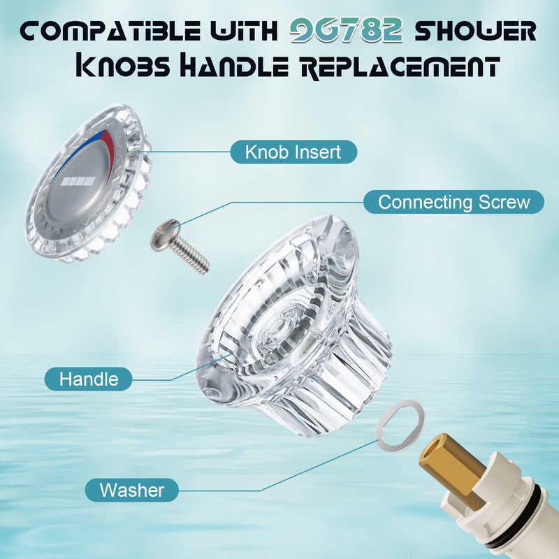 Enhon 2 Pack Shower Handle Replacement Compatible with Moen 96797 Chateau Tub and Showers Faucet, Shower Knob Replacement Kit Compatible with Moen 1225 Cartridge, Include Screws, Chrome Knob Insert
