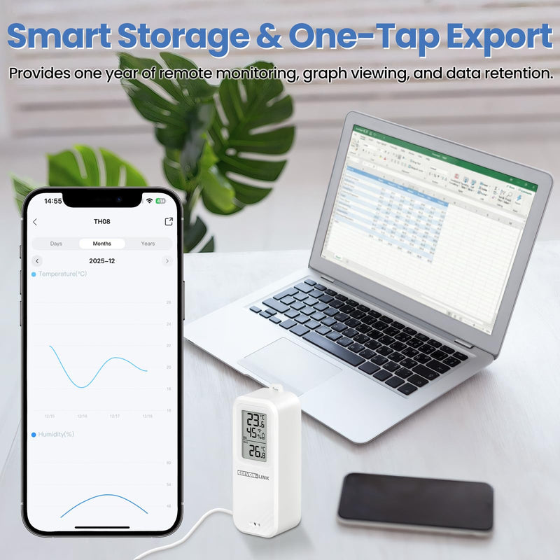 WiFi Refrigerator Thermometer Hygrometer with Alarm, Freezer Temperature with Probe, Wireless Digital Fridge Thermometer Humidity Sensor, Free Data Export for Home Kitchen Fridge Tub 1 - NewNest Australia