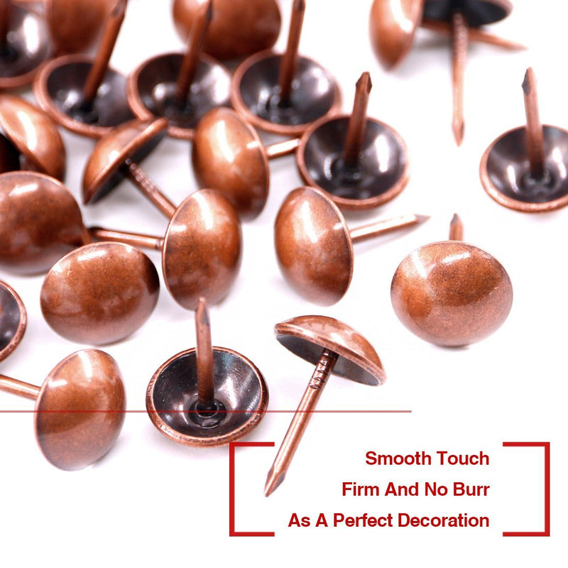Hilitchi 200-Pieces 7/16''(11mm) Antique Tacks Nail Pins Upholstery Nail Tacks Furniture Thumb Tack Pins Assortment Kit (Red Copper) Red Copper