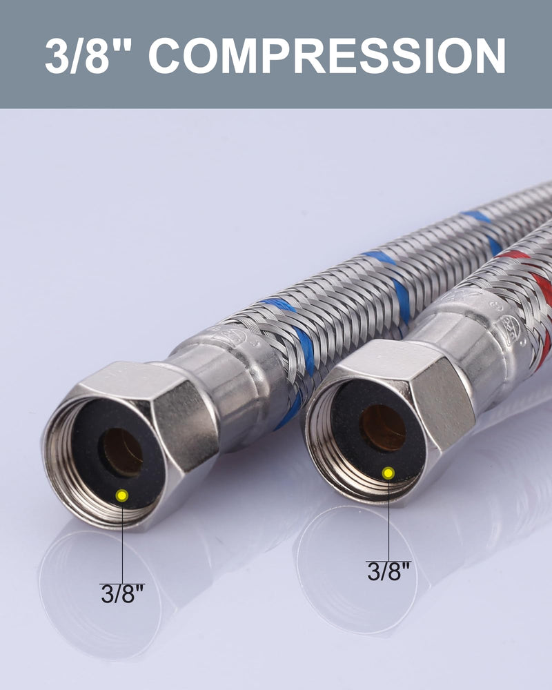 Faucet Supply Lines,9 Inch Faucet Hose Connector 3/8" to 3/8" Female Compression Thread Stainless Steel Braided Bathroom Kitchen Faucet Connector Water Supply Line,2Pcs 9 Inch