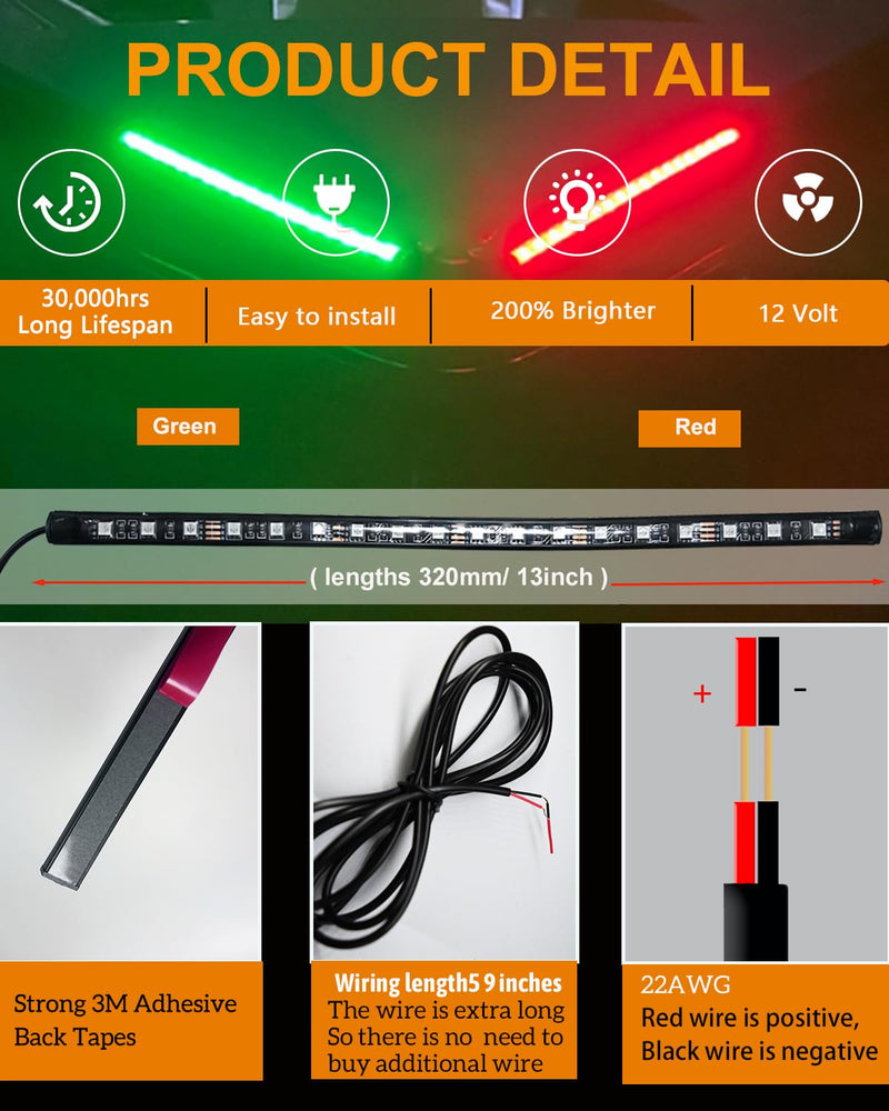 Navigation Lights for Boats LED, Boat Navigation Lights, Boat Lights for Night Fishing, Boat Red and Green Bow Lights, Deck Lights for Marine, Bass Boat, Yacht, Kayak, Pontoon Boat