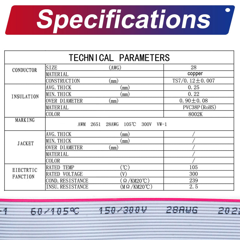 IDC Cable IDE Flat Ribbon Cable 10/14/16/20/26/30/34/40 Pin Ribbon Cable IDC Cable Connector, Female to Female IDE Extension Cable 50CM Length FC 26-Pin 2Pcs(KS-FF26) FC 26P - NewNest Australia