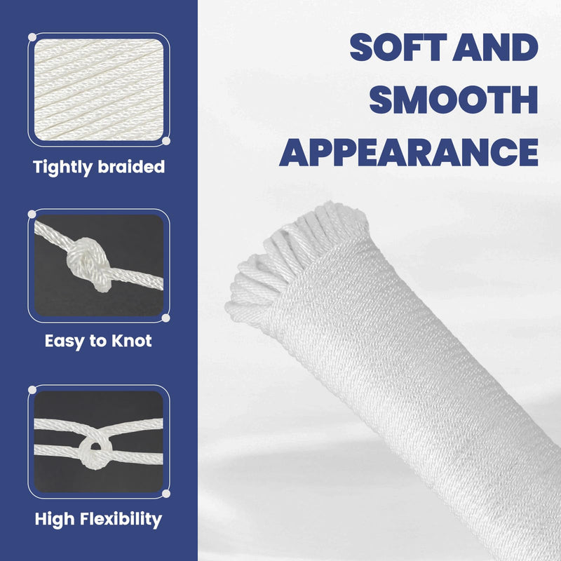 1/8inch 100FT Nylon Rope – Multipurpose Heavy Duty Rope – Abrasion & UV Resistant – Ideal Use for Camping, Clothesline, Marine Rope Flag Line - Shock Absorption Rope for Indoor Outdoor 1/8 In x 100FT