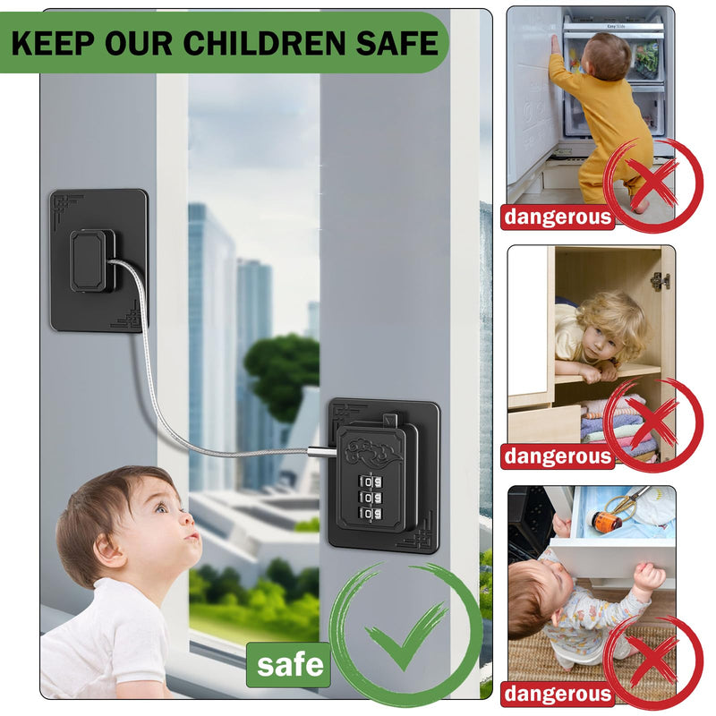 4 Pack Refrigerator Locks with 3 Digit Code, Easy Install Fridge Lock Combination, Premium Freezer Lock, Child Proof Cabinet Locks for Refrigerators, Drawers, Closets, Windows (Black) Black-4Pack