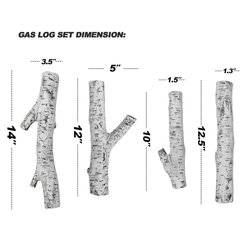 Stanbroil 4 Piece Set of Ceramic White Birch Wood Gas Logs