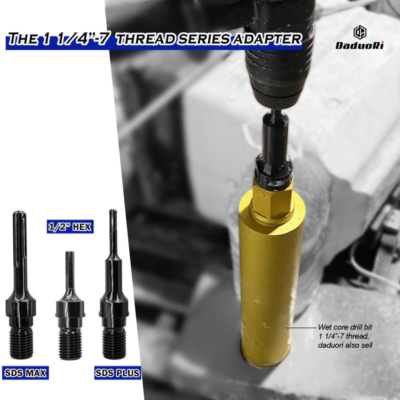 1-1/4"-7 Male Thread to SDS Max Core Drill Bit Adapter, Premium Convenient Converter, 1-1/4"-7 SDS Max Core Bit Adapter for Concrete Coring Drill 1-1/4"-7 Male Thread SDS MAX Shank