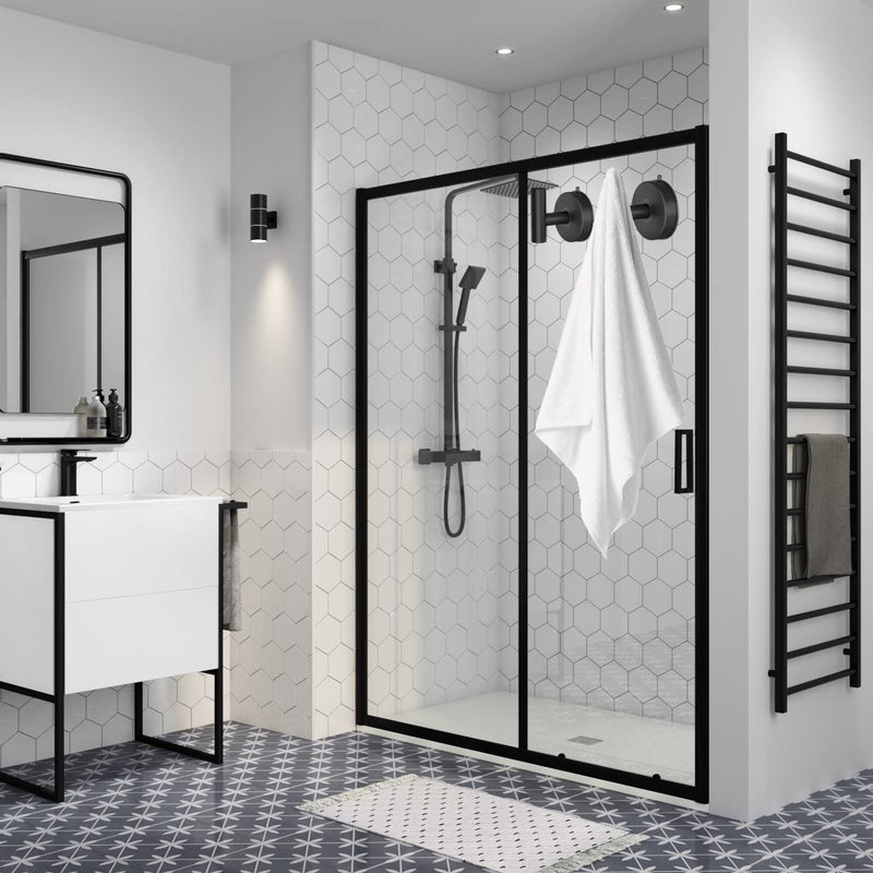 DGYB Large Suction Cup Hooks for Shower Set of 2 Black Towel Hooks for Bathrooms Stainless Steel Suction Shower Hooks for Inside Shower 15 Lb Removable Wall Hooks for Hanging Heavy Duty Matte Black