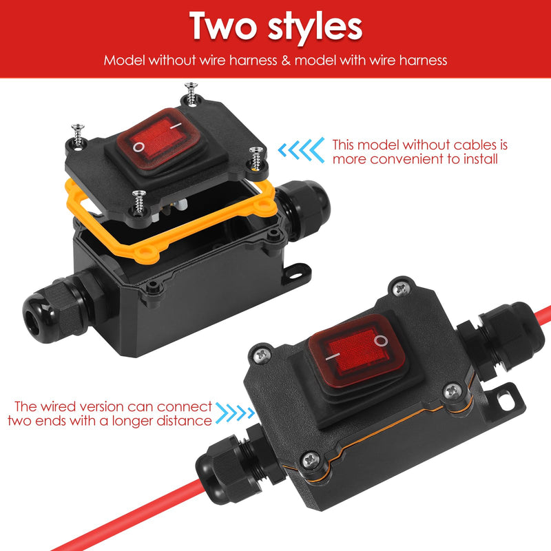 3PC 12V Waterproof Inline Power Switch Set-IP67 Weatherproof Inline Switch,10AWG with Wire & Without Wire Electrical Switch for Automotive,Outdoor Light,Home Appliance (2 No-Wire + 1 with-Wire)