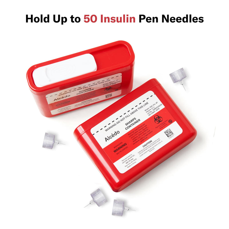 Alcedo Portable Sharps Container for Travel and Home Use (3-Pack), Small 0.1L Container for Diabetes Insulin Pen Needle Disposal, Biohazard Syringe Mini Container, Medical Grade 3