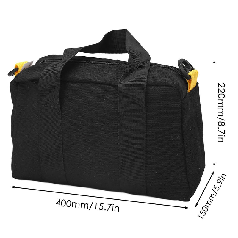 Tool Bag 16 Inch Canvas Wide Mouth Tool Bag Large Capacity Tools Storage Bags Black Waterproof Electrician Toos Pouch with Compartment, Zippers Tote for Wrench Screwdriver Pliers 16in