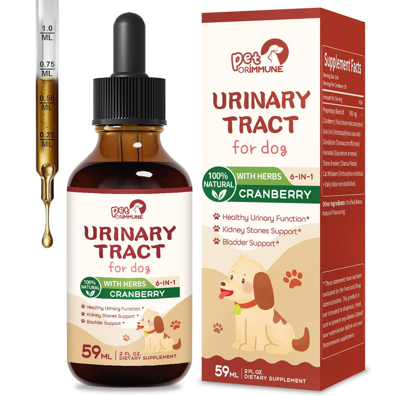 Urinary Tract Drops for Dogs, Dog Cranberry Supplement for Healthy Urinary Function, Kidney Stones Support & Bladder Support. Natural Blend w/Uva Dandelion Horsetail Extract. 2 oz